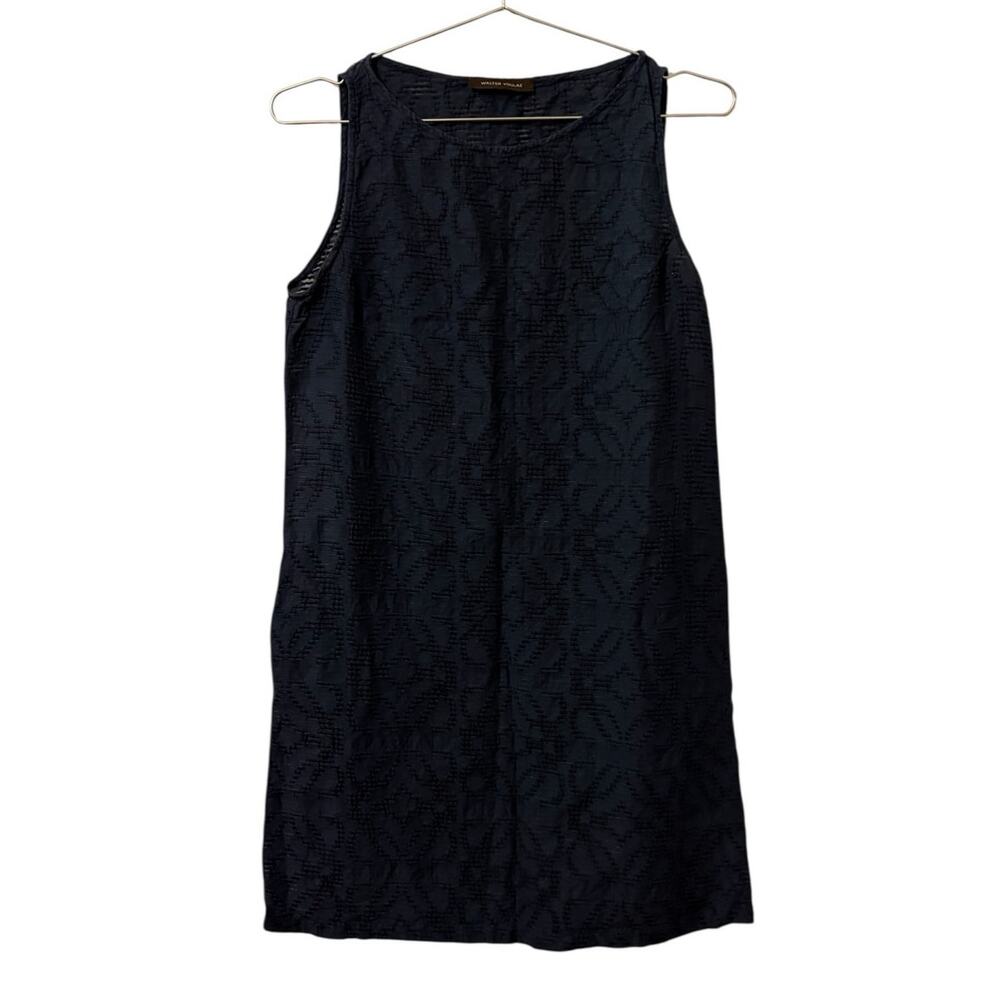 Walter Voulaz Navy Textured Cotton & Silk Blend Sleeveless Sheath Dress XS